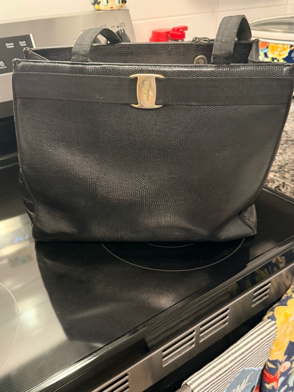 Elegant Black Salvatore Ferragamo Tote with Gold Accent -  EUC